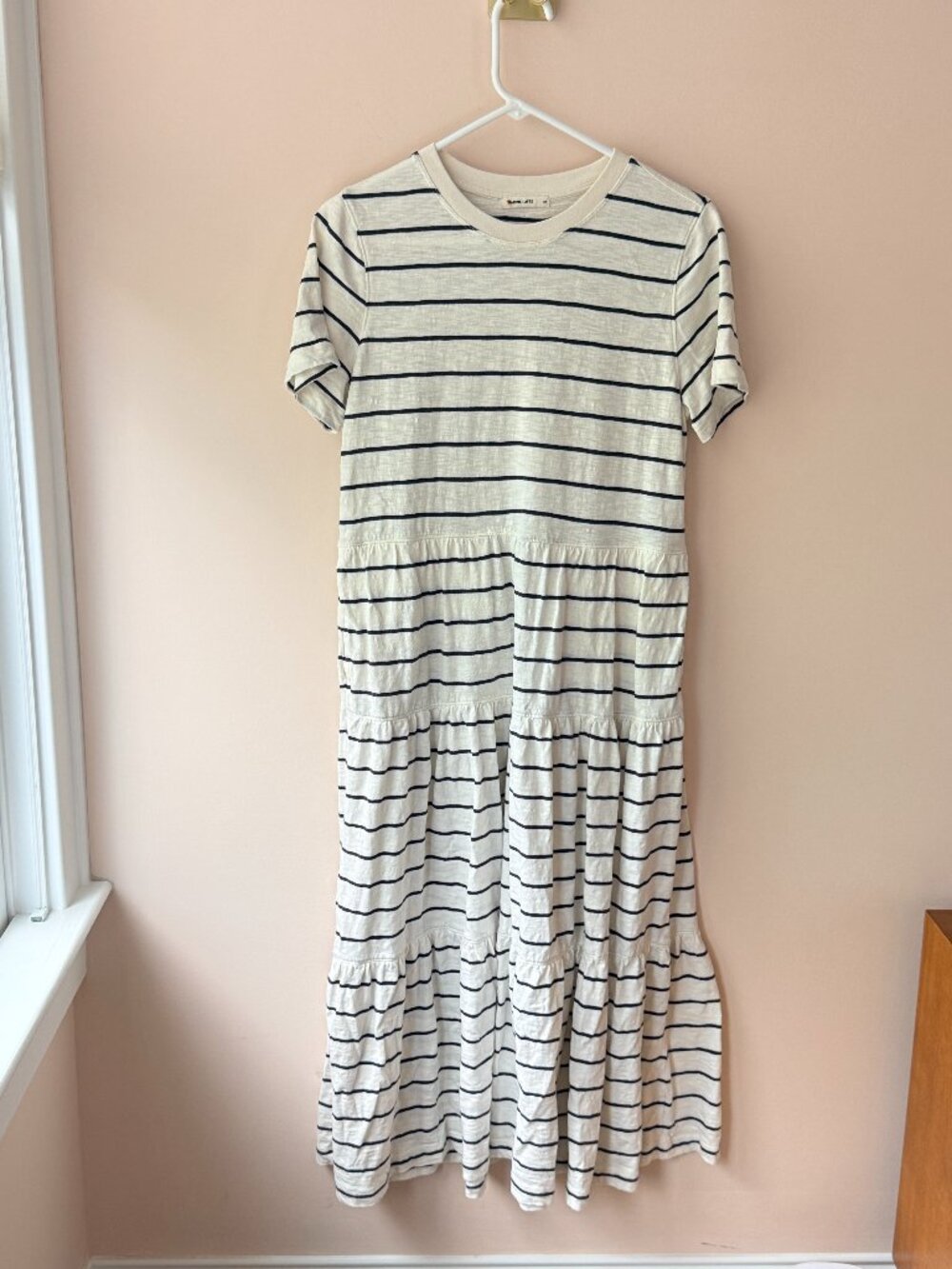 Marine Layer Sadie Vintage Slub Midi Dress Antique White Stripe M
